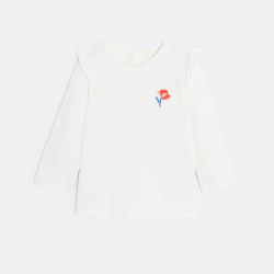 تيشيرت مضلع بكشكشة باللون الأبيض للفتيات الصغيرات